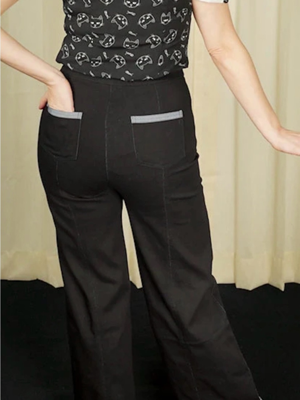 Sourpuss Black Wide-Leg Sailor Pants with Gray Pocket Trim XXL